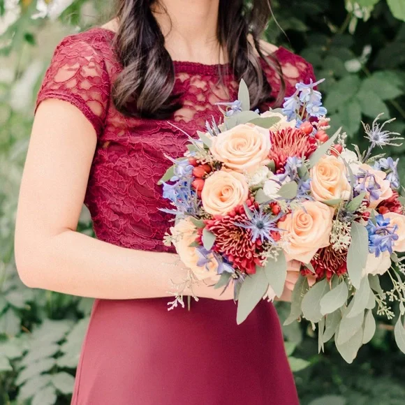 Mori Lee #101 Burgundy Eggplant Bridesmaid’s Dress - Picture 3 of 3